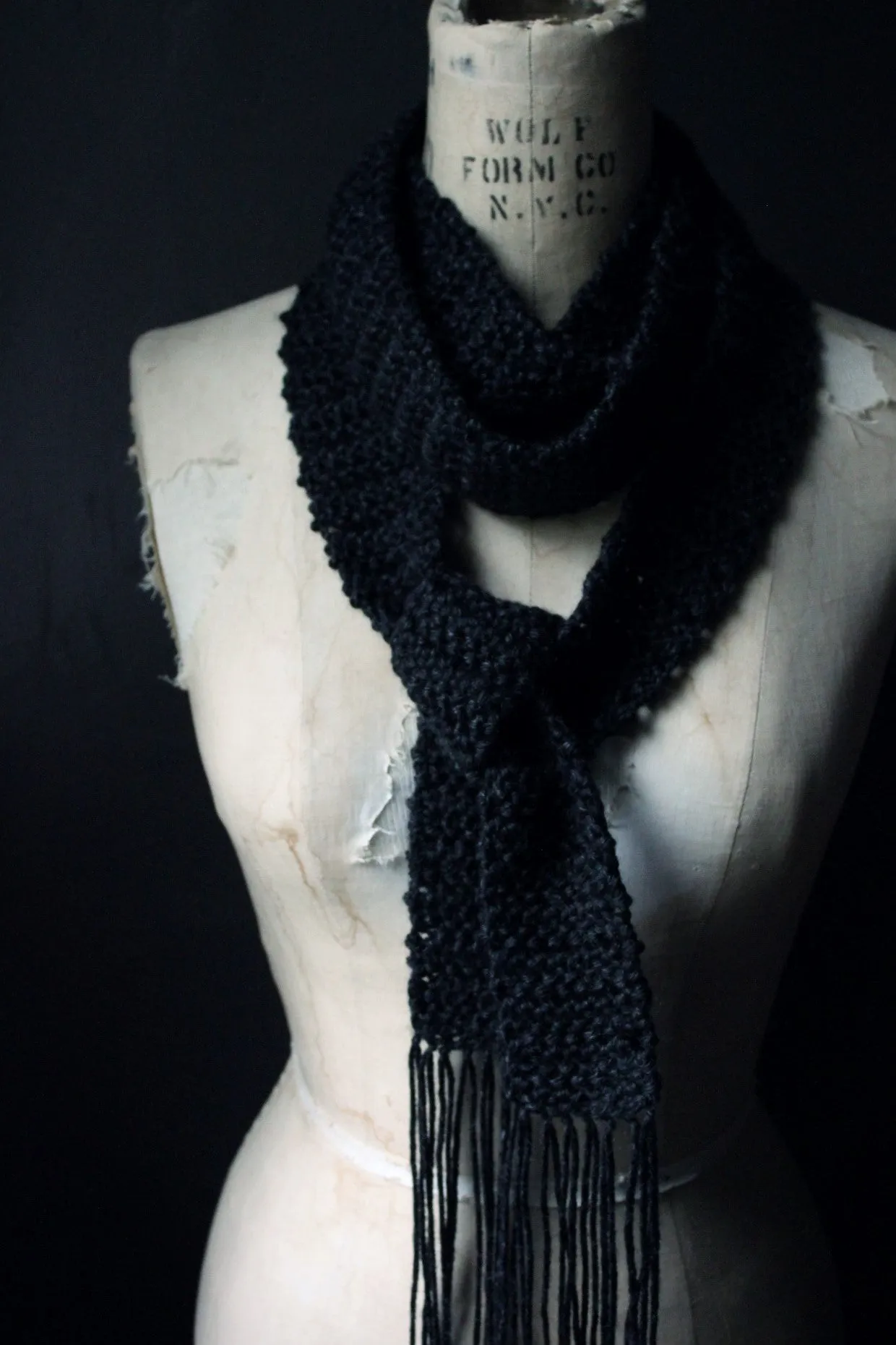 The Blacksmith's Cottage. Storyteller Series. Hand Crocheted Skinny Rustic Fringe Scarf.