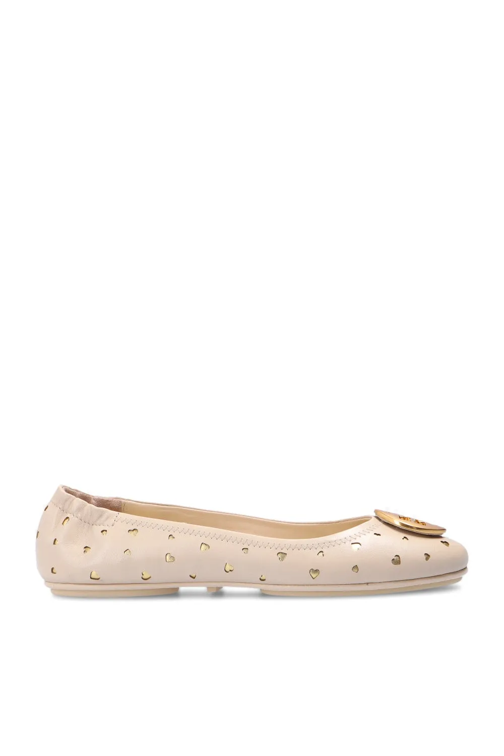 TORY BURCH MINNIE HEART CUTOUT TRAVEL LEATHER BALLET SHOES