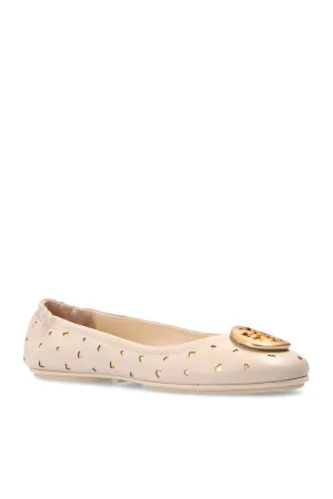 TORY BURCH MINNIE HEART CUTOUT TRAVEL LEATHER BALLET SHOES