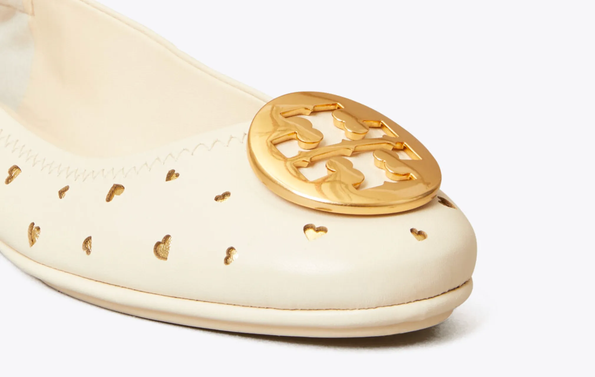 TORY BURCH MINNIE HEART CUTOUT TRAVEL LEATHER BALLET SHOES