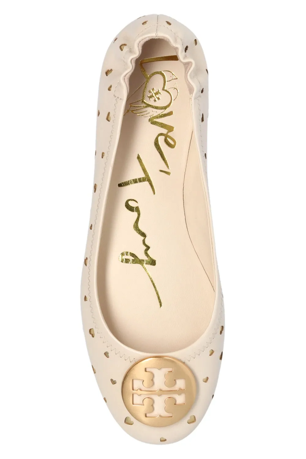 TORY BURCH MINNIE HEART CUTOUT TRAVEL LEATHER BALLET SHOES