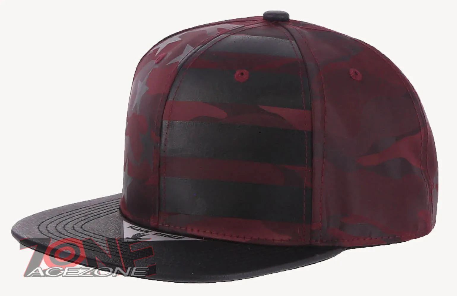 USA FLAG STAR FAUX LEATHER VISOR FLAT BILL BASEBALL CAP HAT CAMOUFLAGE BURGUNDY