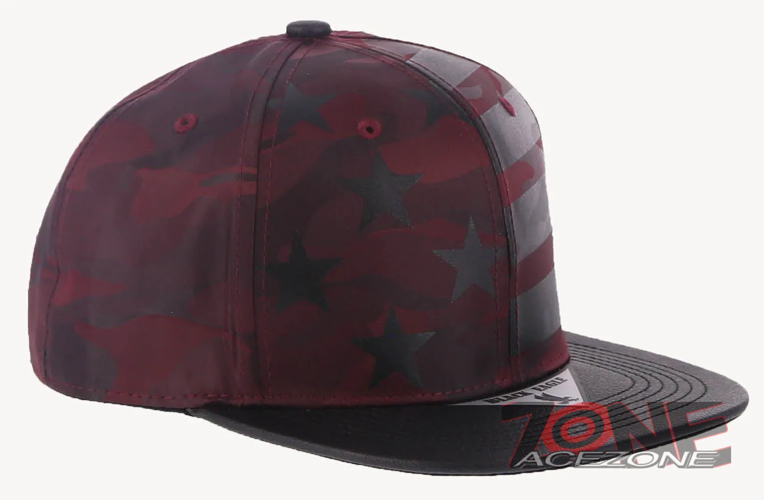 USA FLAG STAR FAUX LEATHER VISOR FLAT BILL BASEBALL CAP HAT CAMOUFLAGE BURGUNDY