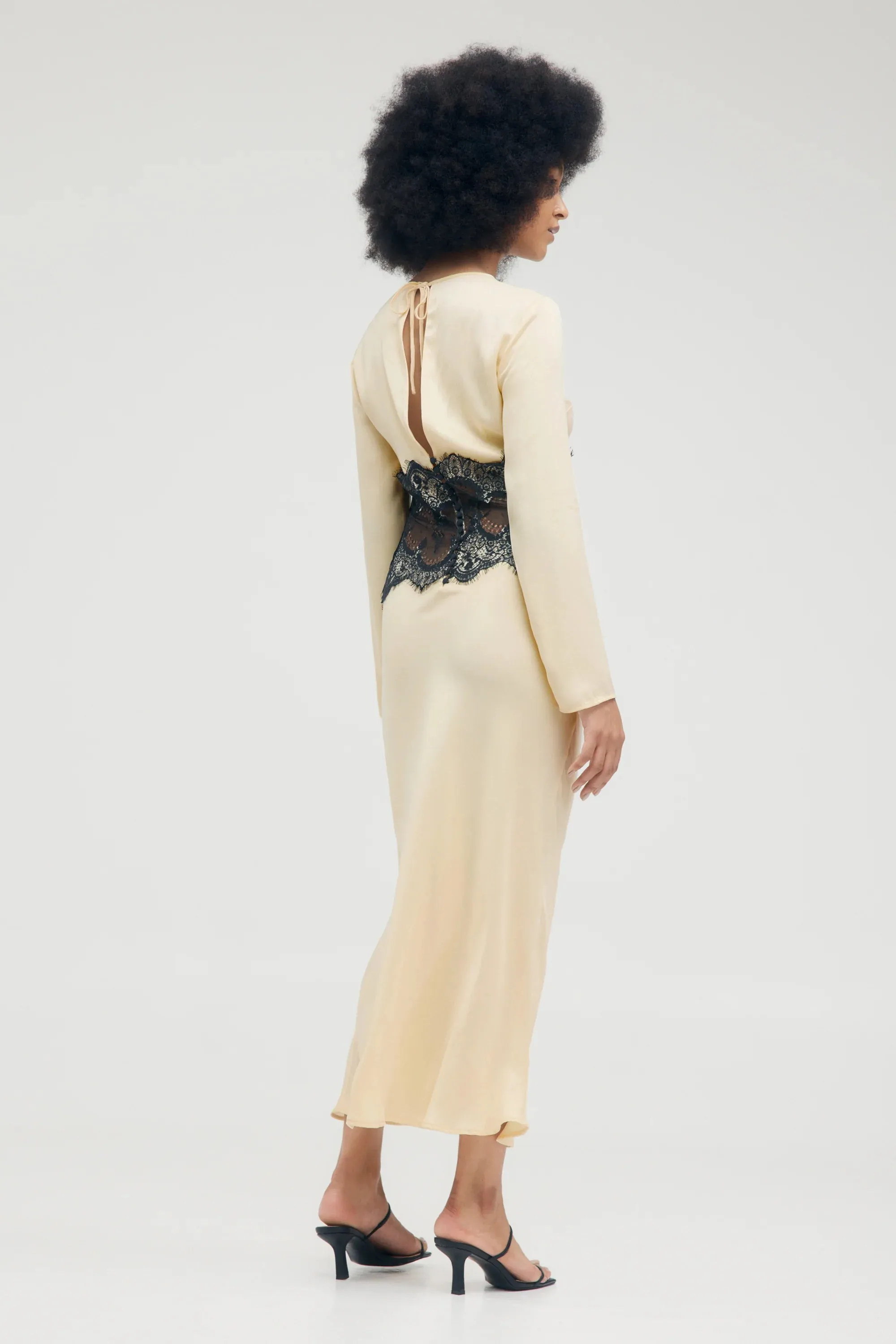 VISIONS LACE TRIM LS MAXI DRESS