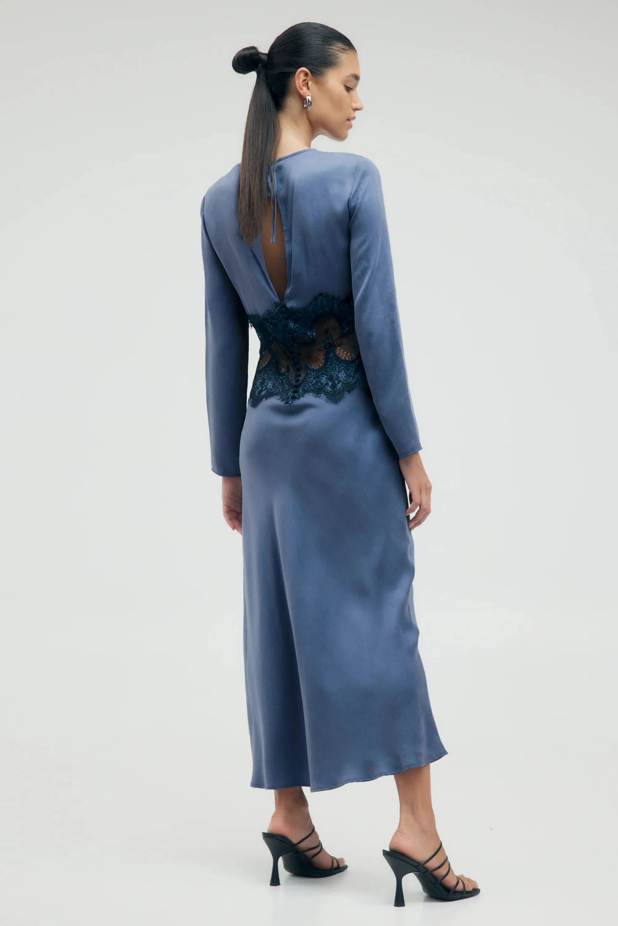 VISIONS LACE TRIM LS MAXI DRESS
