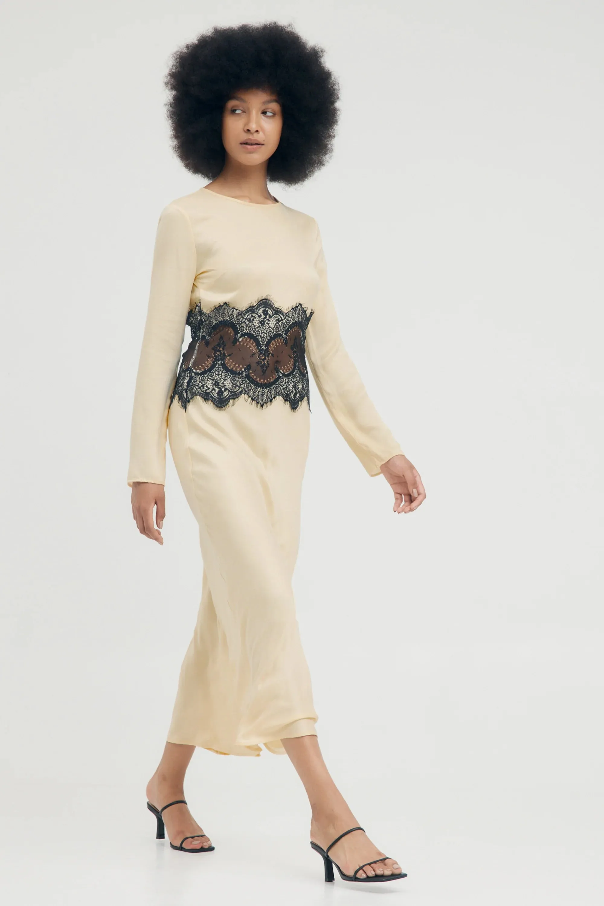 VISIONS LACE TRIM LS MAXI DRESS