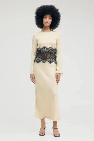 VISIONS LACE TRIM LS MAXI DRESS