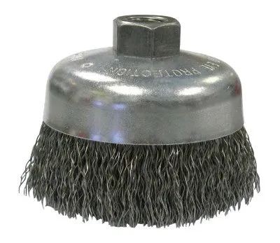 Weiler® Vortec Pro Crimped Wire Cup Brush, 6" Dia, 5/8-11 Arbor, 0.02" Steel, Display, 36037