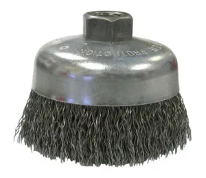 Weiler® Vortec Pro Crimped Wire Cup Brush, 6" Dia, 5/8-11 Arbor, 0.02" Steel, Display, 36037