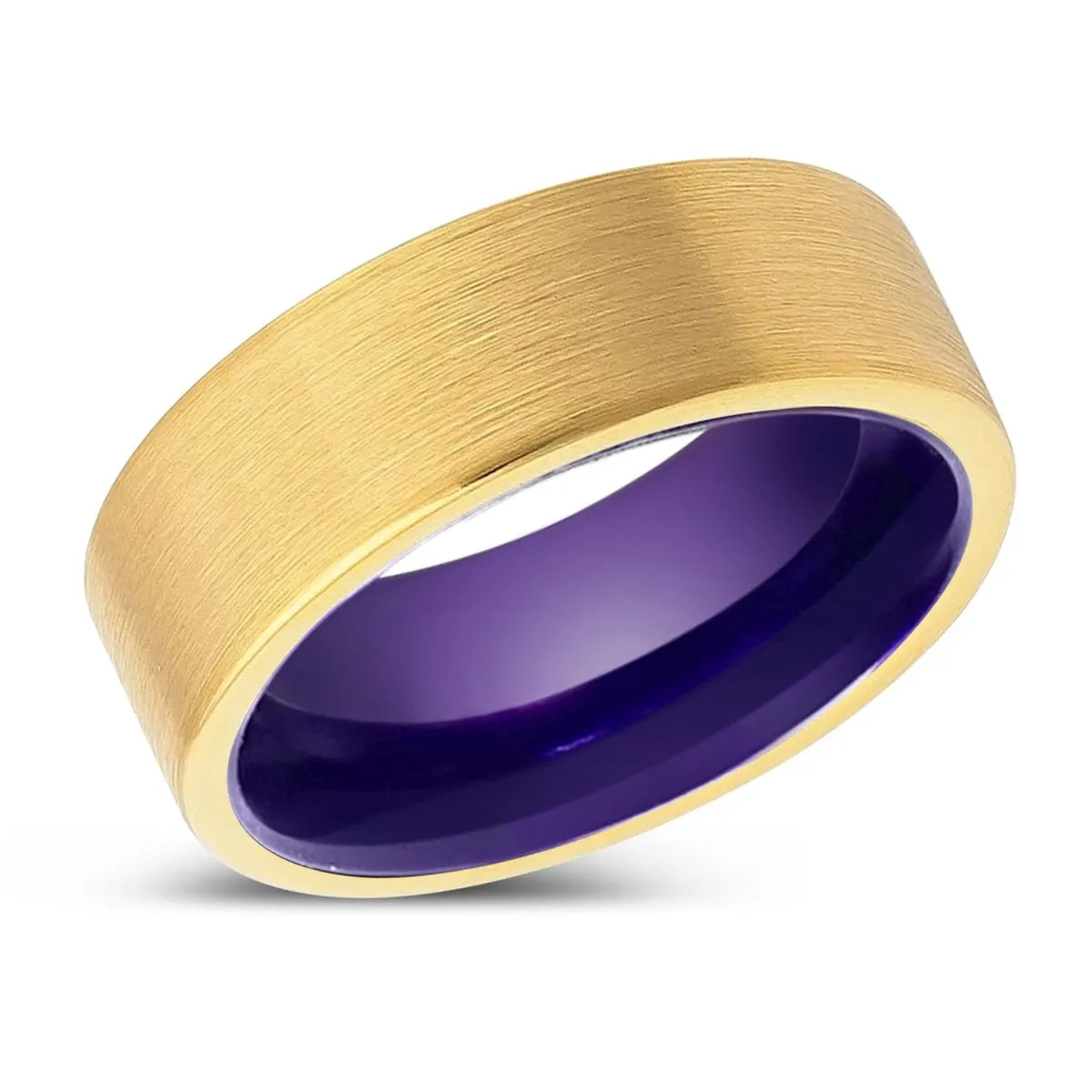 WOLFDEN | Purple Ring, Gold Tungsten Ring, Brushed, Flat