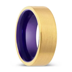 WOLFDEN | Purple Ring, Gold Tungsten Ring, Brushed, Flat