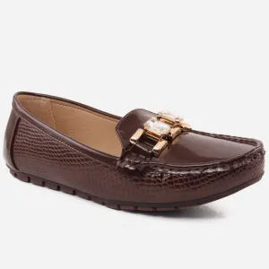Women "ZELDA" Patent Chain Buckle Slip On Casual Moccasins