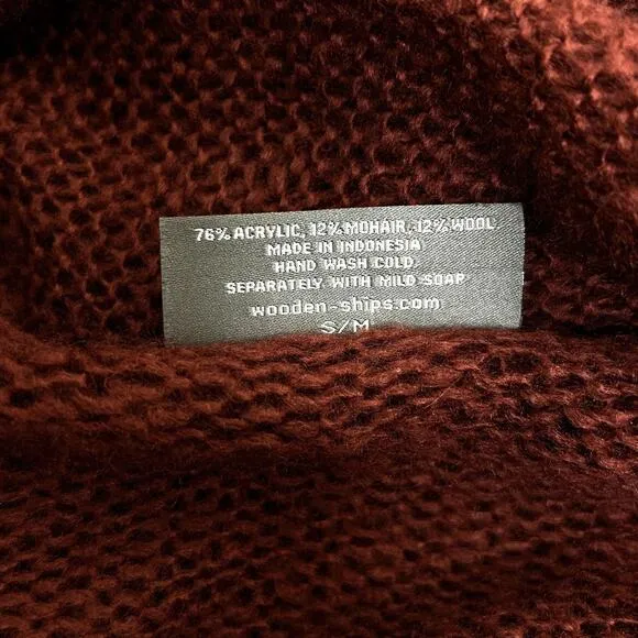 Wooden Ships Cardigan Sweater Size S M Burgundy Mohair Wool Blend